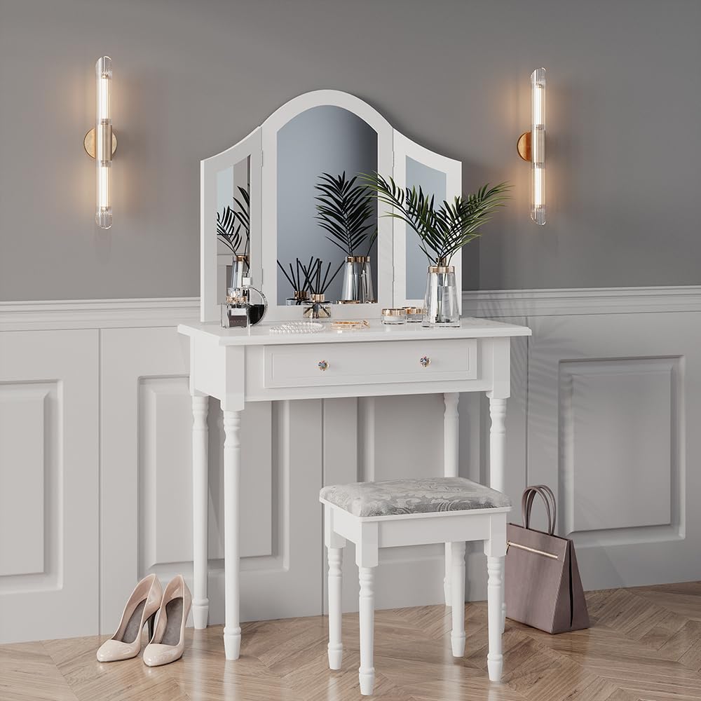 Vicco Schminktisch Kate – Kosmetiktisch mit Spiegel, Weiß, 80 cm Breite