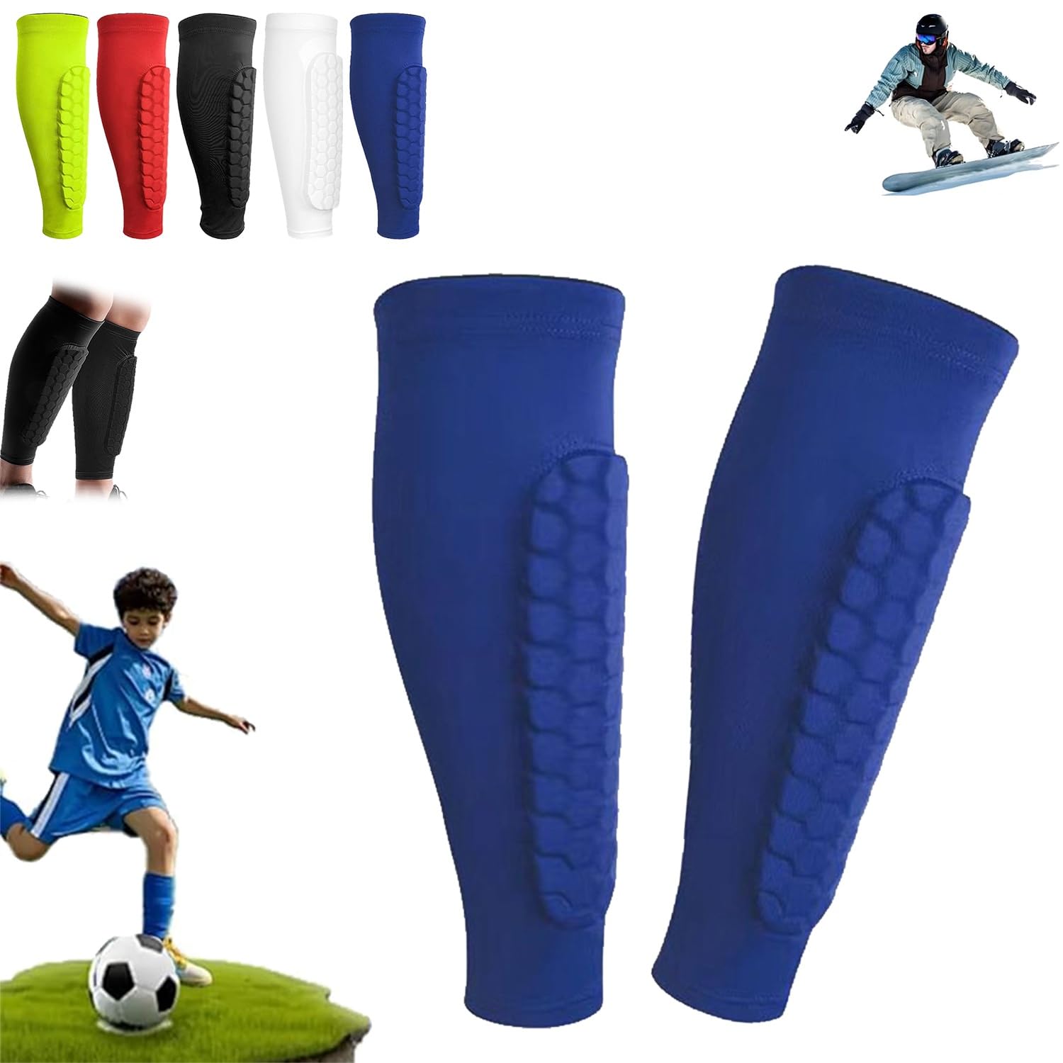 Shin Defenders Shin Guards Kids 2 Pack Shindefender Soccer Hockey Pads Socks Mat Practice Equipment for Kids Youth 4-6/8-10/10-12(Blue,M(age 11-13))