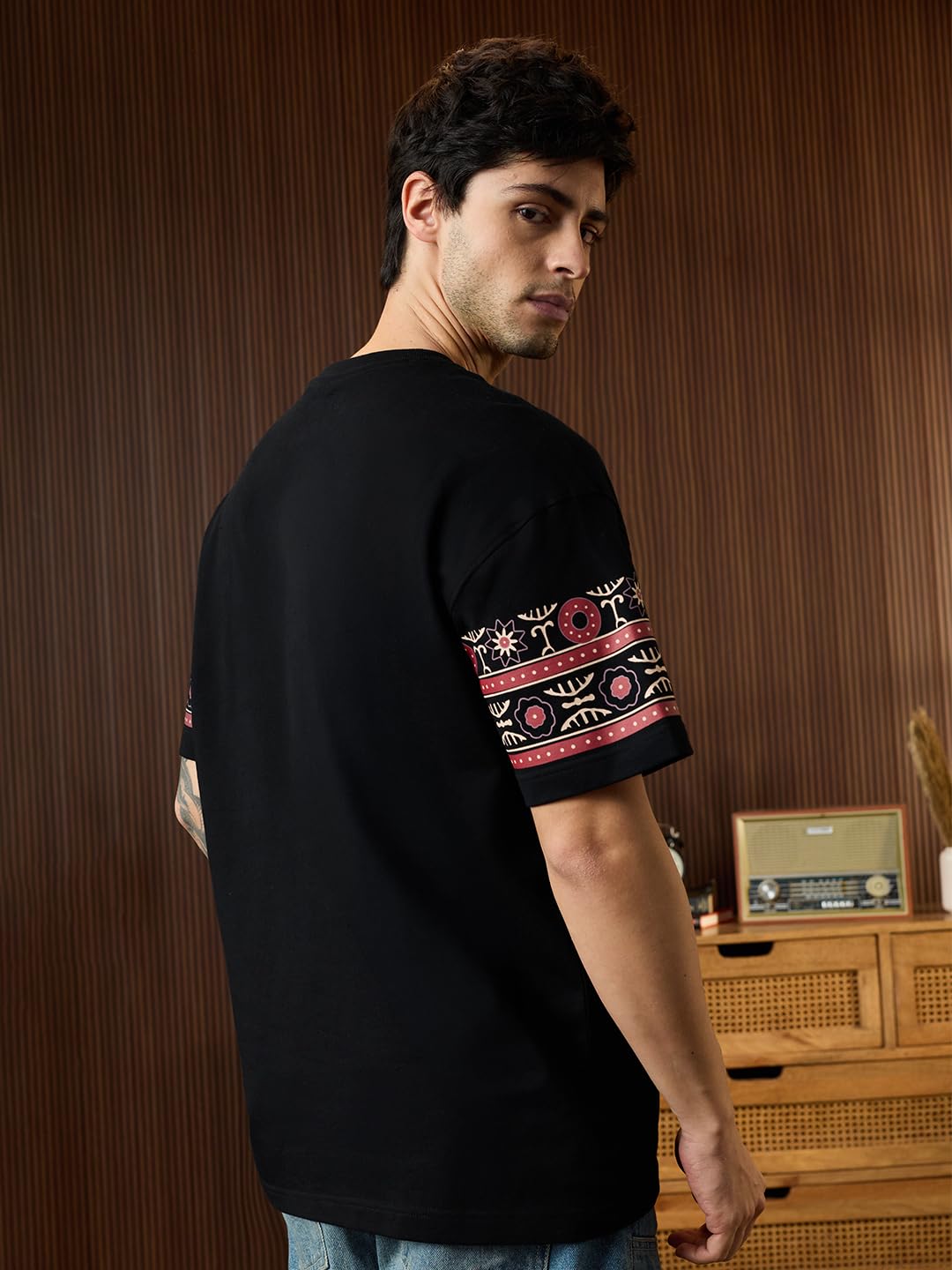 The Souled Store Spider-Man: Great Desi Power Uomini e Ragazzi Maniche Corte Girocollo Nero Stampa Grafica Casual Leggero Spalla Caduta Streetwear Trendy Oversize T-Shirt