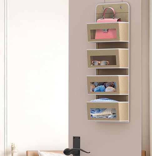 Miniatura 5 de Simple Houseware Over DoorWall Mount 4 Clear Window Pocket Organizer, Beige