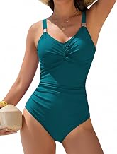 Women's One Piece Swimsuit for Women Curvy Swimming Pool Swimwear Push Up V-Neck Sea Beachwear Swimsuit for Women with Decorative Metal