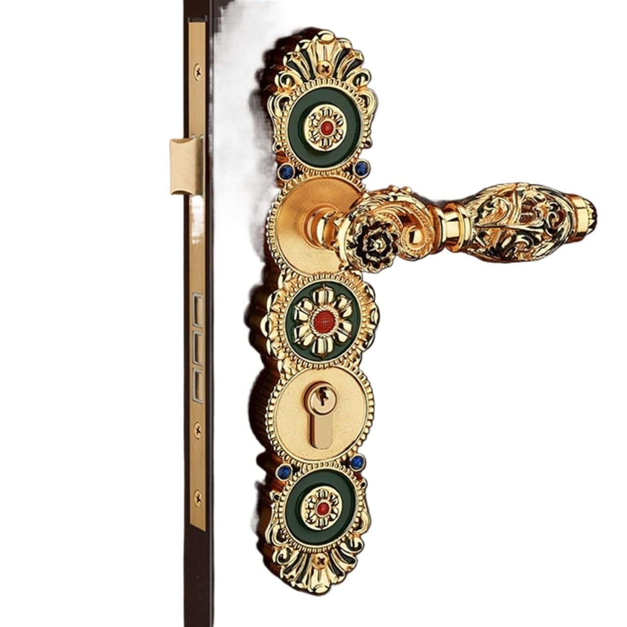 LGOIJHDVZ 85mm Center Lock All Copper Hollow Out Mute Door Indoor Wooden Handle Room European Luxury Style Villa(6)