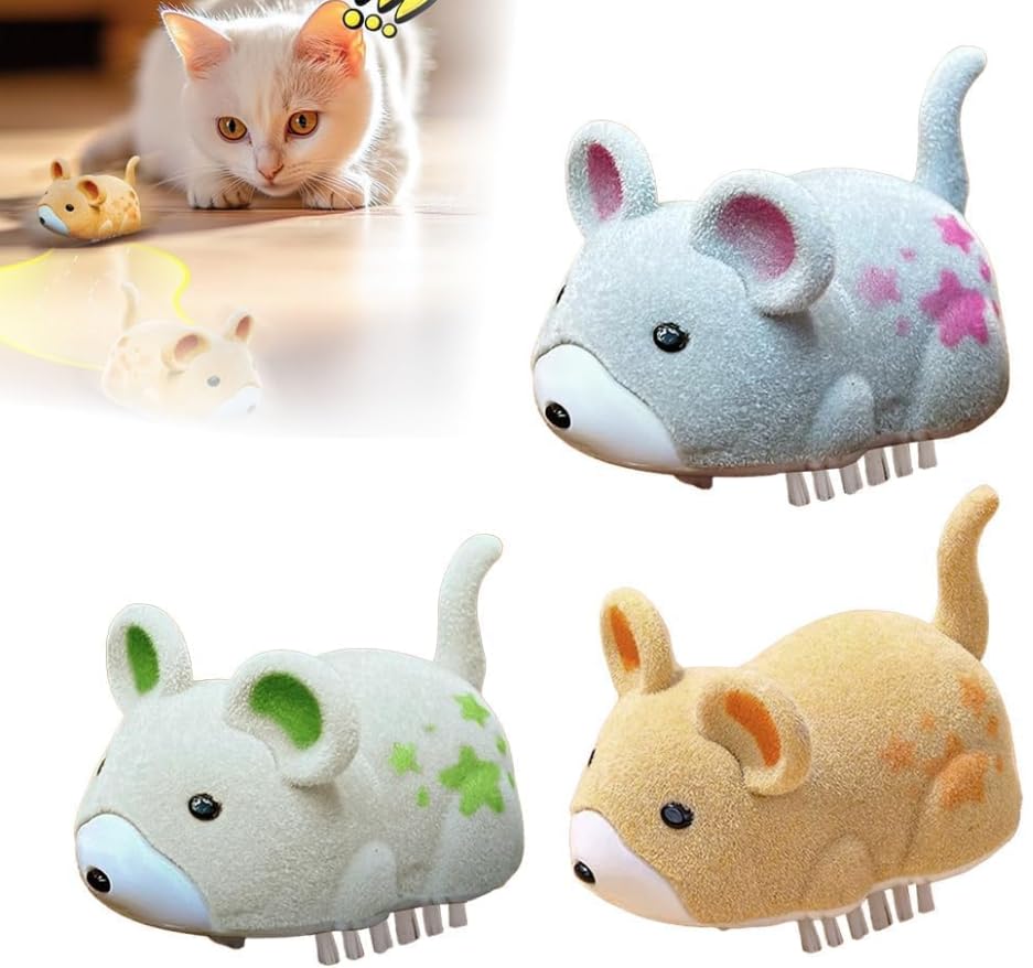 Byffoer 2025 Neu Interactive Electric Hamster Cat Toy, Katzenspielzeug Maus Elektrisch,Selbst bewegen Hindernisse vermeiden Interaktives...