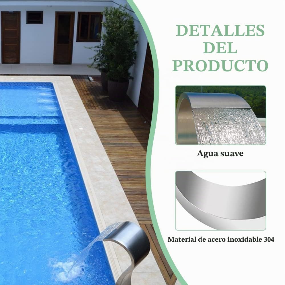 Fuente para Piscina De Acero Inoxidable Cascada De Agua Cascadas De Estanque para Decoración De Jardín, Patio, Piscina 30cm x 60cm