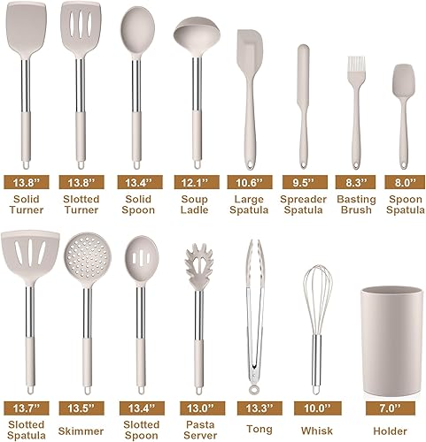 Miniatura 2 de LIANYU Juego de utensilios de cocina de 15 piezas con soporte, herramientas de cocina de silicona con mango de acero inoxidable, accesorios