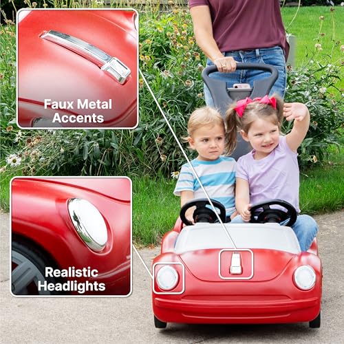 Image of Step2 Side-by-Side Push Around Roadster, Kids Push Car, 2 Seat Ride On Car, Seat Belts & Horn, for Toddlers 1.5-4 Years Old, Red