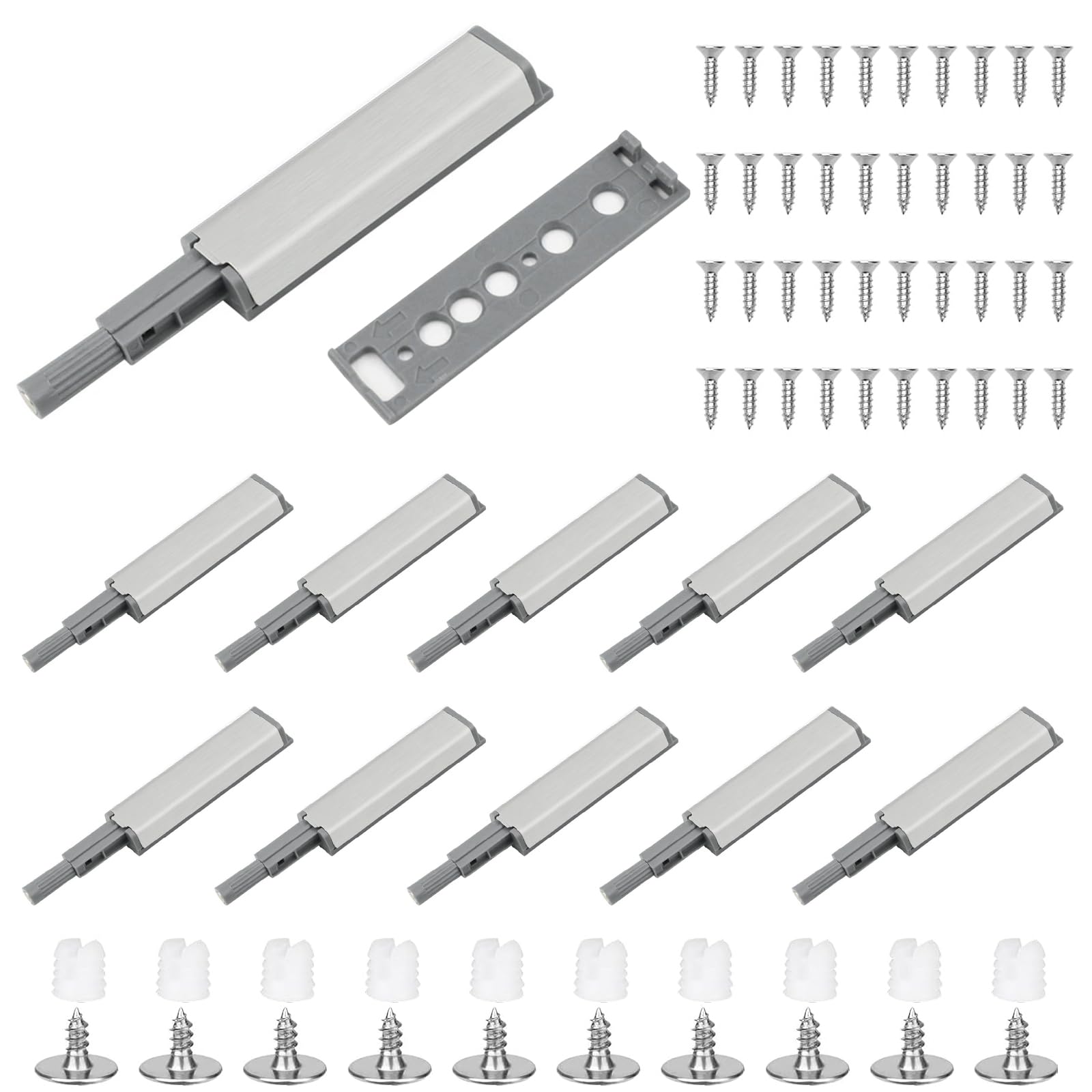 10 Stück Drucktüröffner Push to Open Türöffner, Schranktür Dämpfer Schrank Ferderschnäpper, Türdämpfer Softclose für Schrank Schubladen (mit 40 Schrauben)