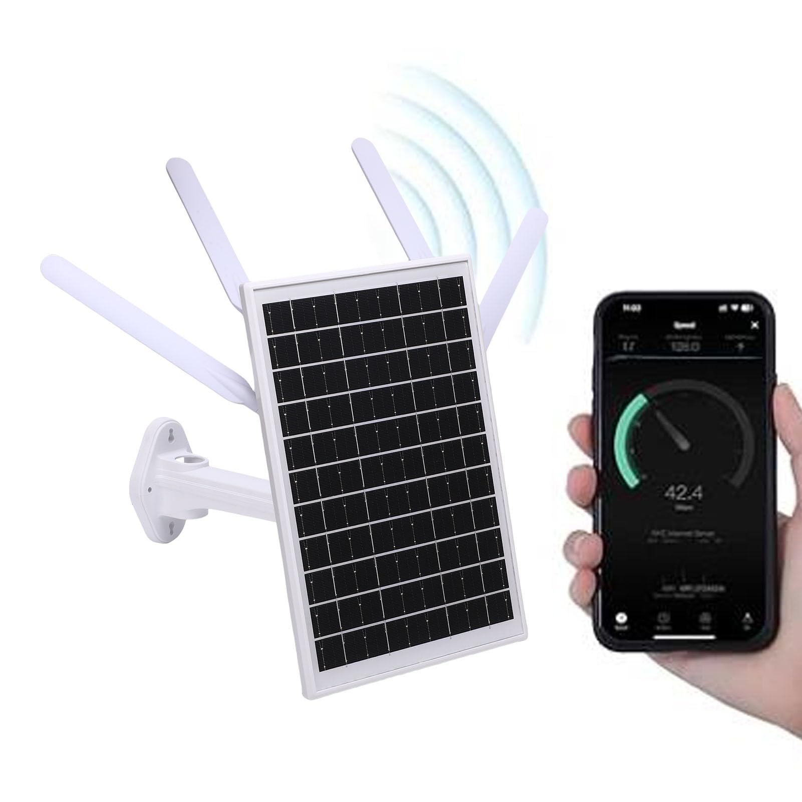 ASHATA Enrutador Módem 4G LTE con Energía Solar de 12W, Extensor Solar WiFi 6 WiFi 6 con Ranura de Tarjeta SIM, 150 M de Largo Alcance IP66 Agua, 18000 MAh, 8 Accesos de Dispositivo (Antenas Negras)