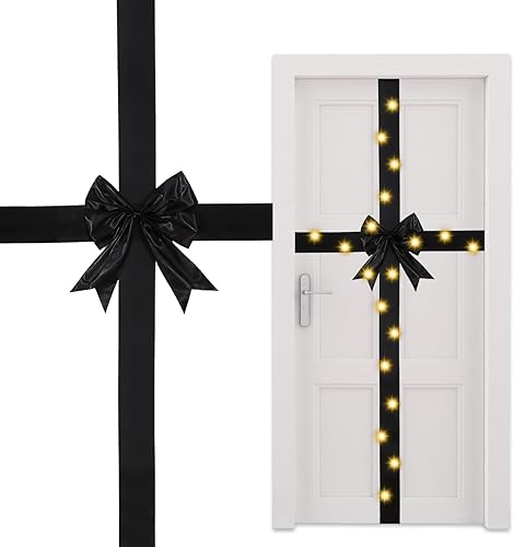 Vista 19 de Spiareal Lazo de cinta para puerta de armario de Navidad con luz LED, cinta grande brillante, arco de corona de Navidad, árbol de Navidad, Plata