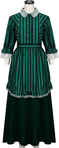 Miniatura 4 de FOGHORN Disfraz de mansión embrujada para mujer, vestido de delantal de sirvienta con sombrero, disfraz de fantasma de Halloween para cosplay