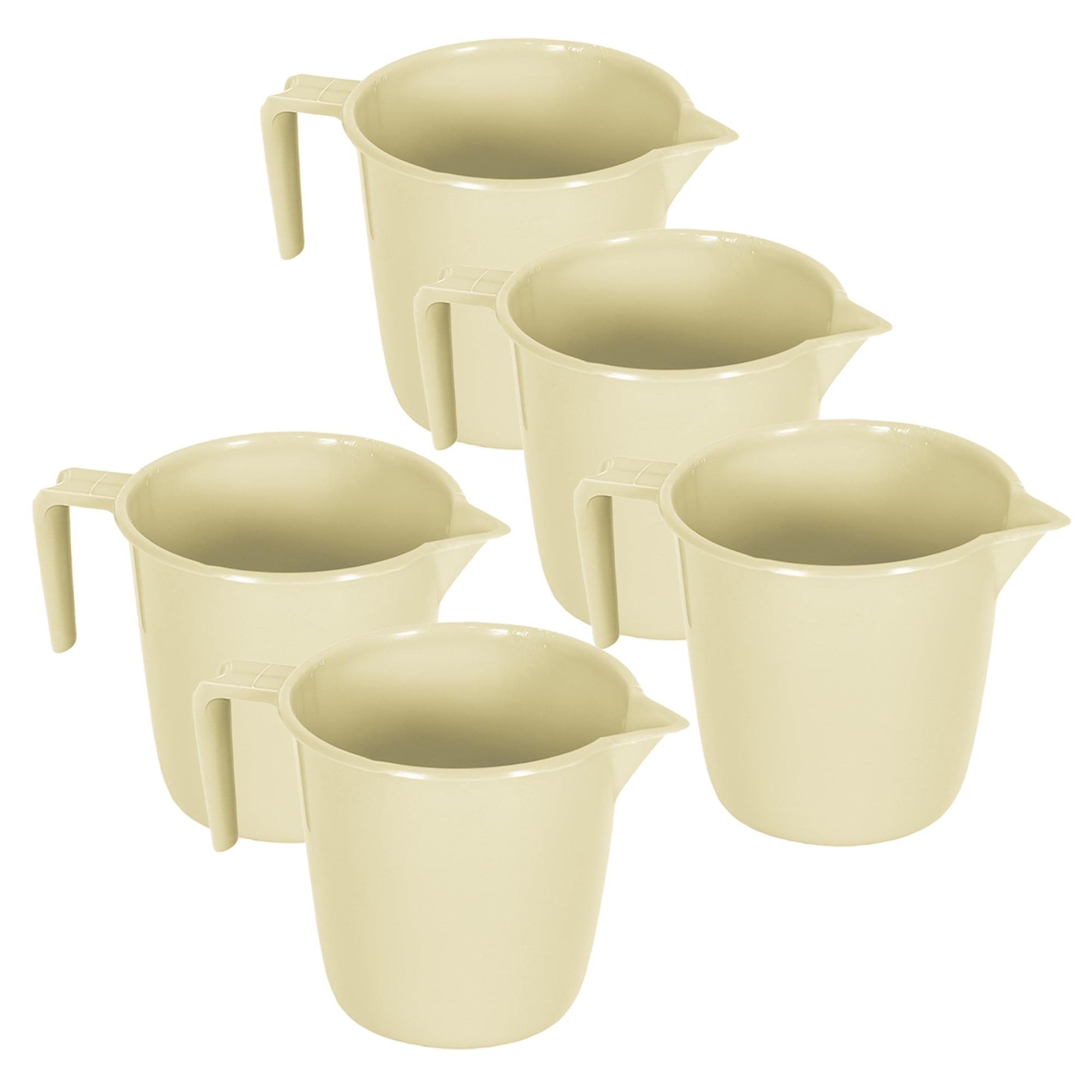 Kuber Industries Pack of 5 Multi-Functional 1.5 LTR Plastic Mug for Bathroom | Durable for Daily Use in Bathrooms | Sturdy and Lightweight Bathing Mug for Rinsing and Showering | Beige
