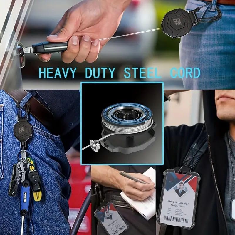 NEO+ 2 Pack Retractable Keychain Heavy Duty, Badge Reels Retractable with Upgraded Zinc Alloy Carabiner, 33''/84cm Coated Steel Cord, Bearing 9 oz - Image 4