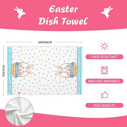 Miniatura 8 de ARKENY Juego de 2 toallas de cocina de Pascua, huevos de conejo blanco, paños de cocina de secado de 18 x 26 pulgadas, decoración de primavera de