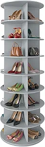 SpaceAid 8 Tier Rotating Shoe Rack Tower, Spinning Shoe Display Lazy Susan, Revolving 360 Shoe Rack Storage Round Carousel, Vertical Handbag Rotate Shoes Closet Organization (8-Tier Gray)