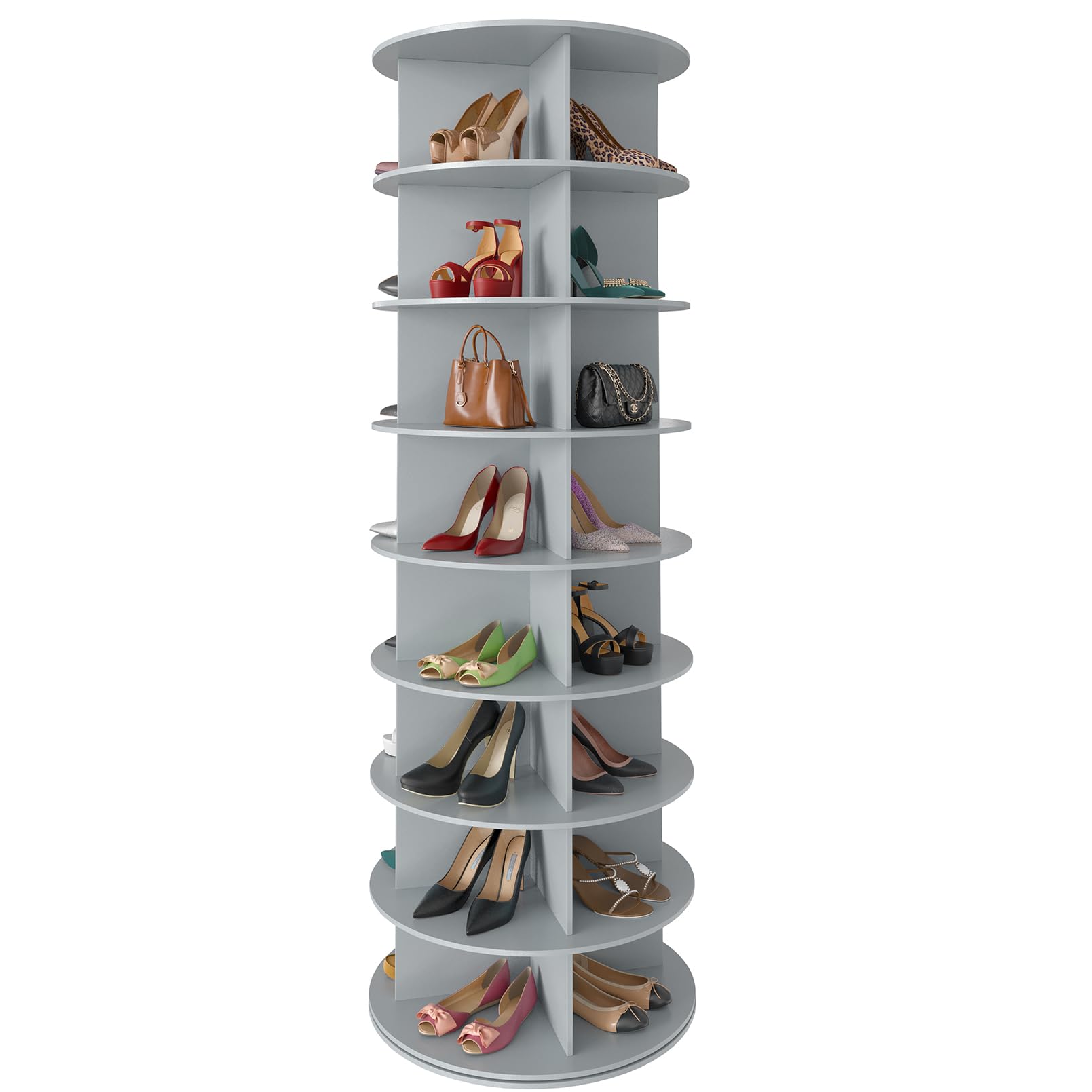 SpaceAid 8 Tier Rotating Shoe Rack Tower, Spinning Shoe Display Lazy Susan, Revolving 360 Shoe Rack Storage Round Carousel, Vertical Handbag Rotate Shoes Closet Organization (8-Tier Gray)