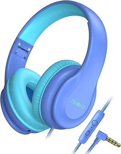 NIVAVA Auriculares para niños con micrófono para la escuela K15 con cable para niños con puerto compartido de 85 dB94 dB límite de volumen seguro,