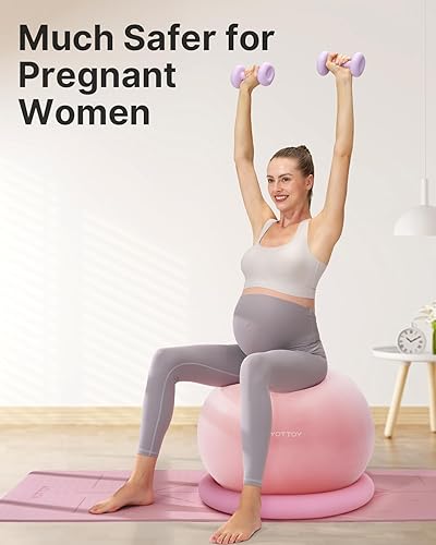 Miniatura 4 de YOTTOY Silla de pelota de ejercicio con base, silla de pelota de yoga para escritorio de oficina en casa, pelota de estabilidad y asiento de pelota