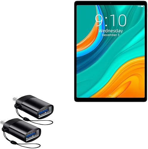BoxWave Cable compatible con Chuwi HiPad Plus – USB-C a A PortChanger (paquete de 2), USB tipo C OTG USB portátil llavero portátil – negro pizarra