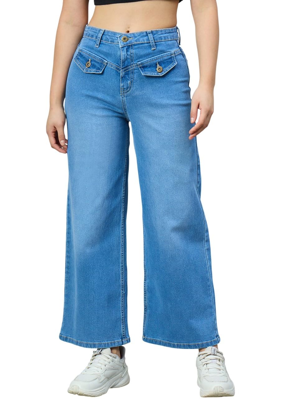 style quotient Women Mid Blue Wide Leg High-Rise Stretchable Jeans-picture-12