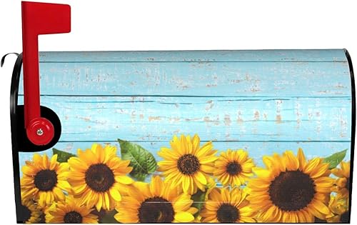 Miniatura 21 de Divertido gnomo de verano para conducir coche y girasol, cubierta magnética para buzón, patrón a cuadros, para decoración del hogar, jardín, 21 x 18