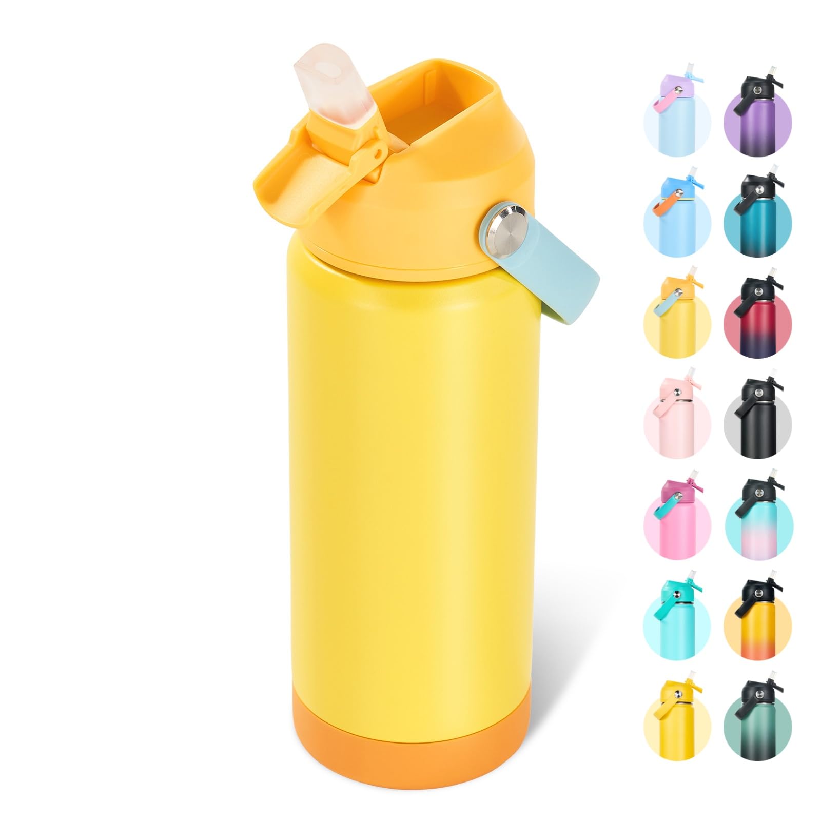 Fijinhom 24oz Insulated Stainless Steel Water Bottle, Wide Mouth Double Wall Vacuum, Silicone Straw, Sweat & Leak Proof, BPA Free Insulated Water Flask for Travel, Keep Cold 24h Hot 12h, Lemon Lemon 24 Ounces