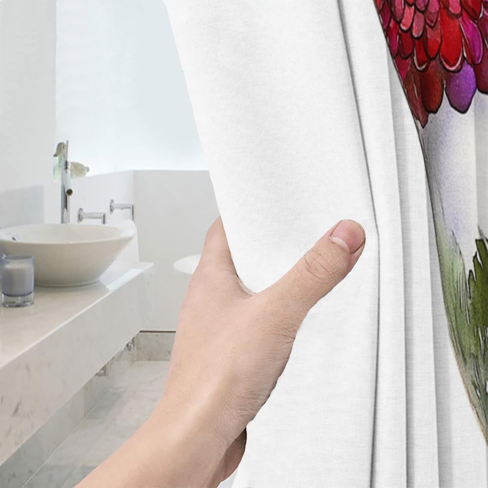 Rideau De Douche Colibri en Vol Animaux À L'Aquarelle Tissu Imperméable Lavable avec Crochets Anti Moisissure en Polyester Rideau Douche pour Salle De Bain