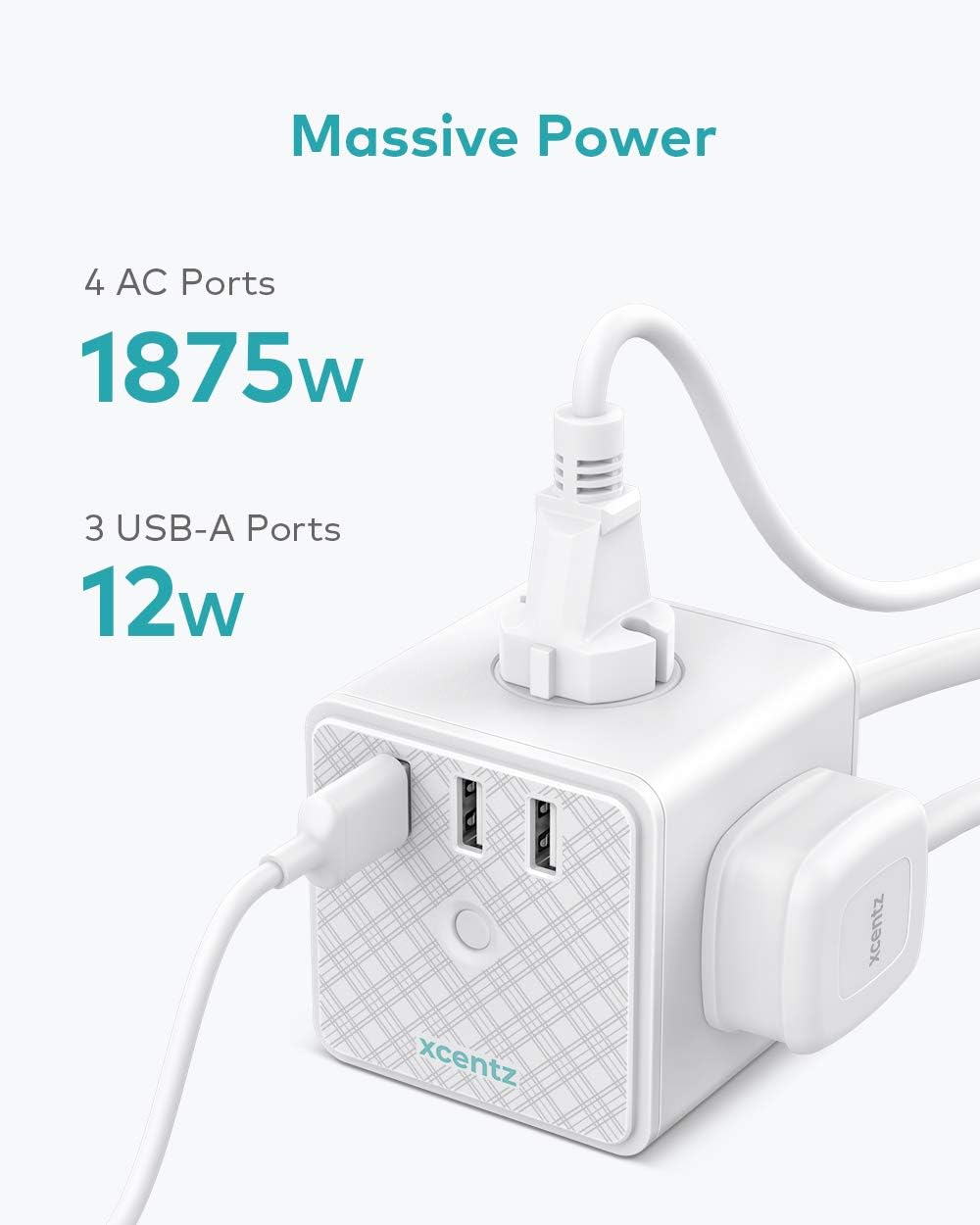 Xcentz Power Strip Cube White with USB 4 Outlet and 3 USB Ports Surge Protector Power Strip Flat Plug with 5 ft Extension Cord, Overload Protection, Switch Control Compact for Desktop, Office, Home