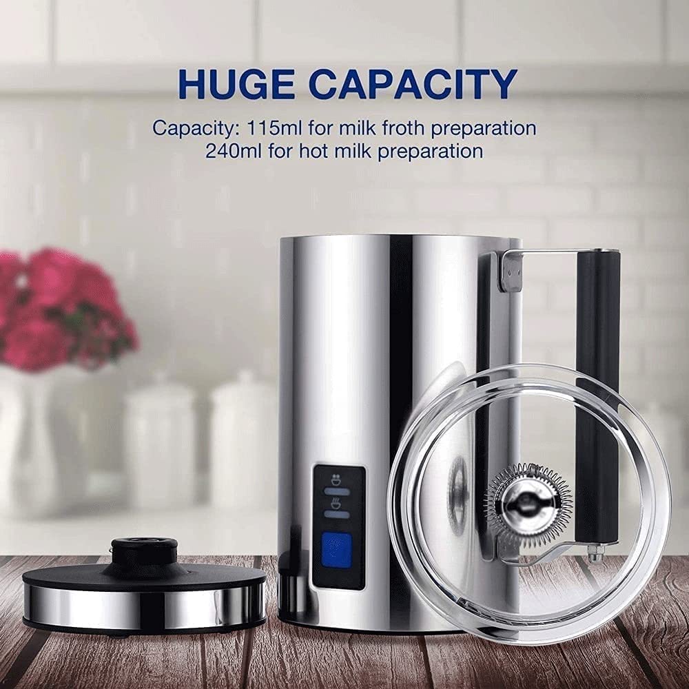 HMTE Montalatte Montalatte Elettrico in Acciaio Inox 250ml Schiuma Automatica Calda E Fredda E Scalda Latte per Cappuccino Latte