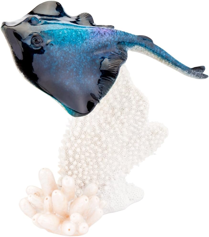Glazed Blue Stingray w/ Coral Figurine