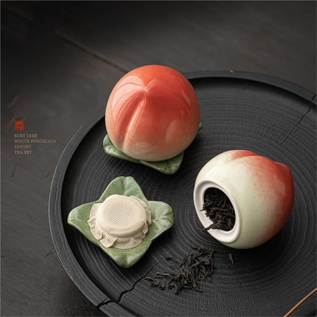Tarros de Té Tanque de almacenamiento de té de melocotón de cerámica creativo, tanque sellado pequeño, juego de té de Kung Fu, contenedor de té, tanque de almacenamiento de té Recipientes para Guardar