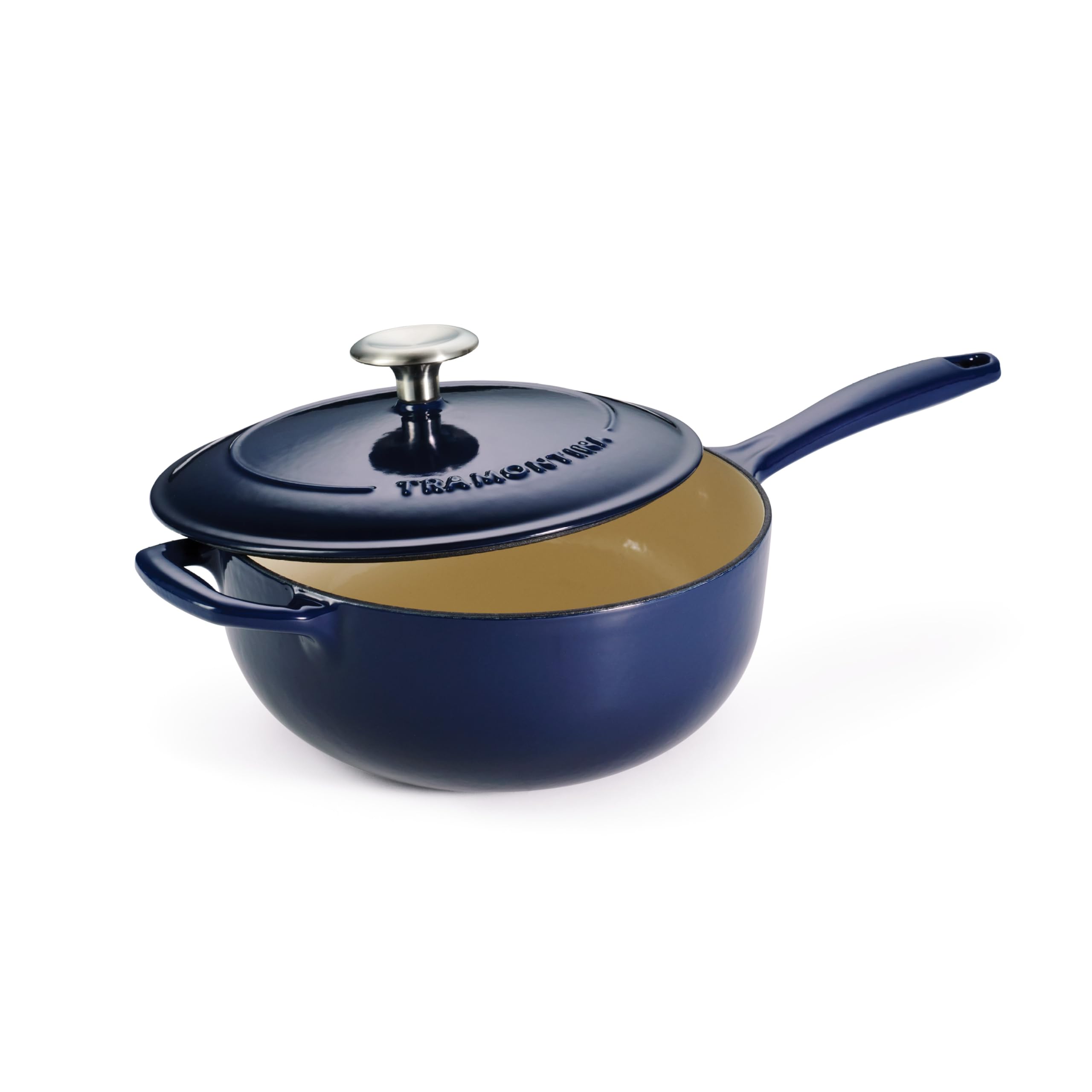 Tramontina Enameled Cast Iron Saucier Pan with Lid, 3-quart, Blue