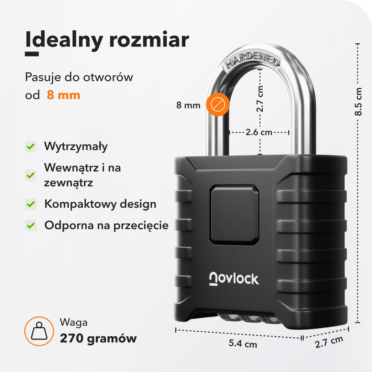 Kłódka szyfrowa heavy-duty – duża, solidna i odporna na warunki atmosferyczne, z pałąkiem 8 mm – wytrzymała do bram, ogrodzeń, szop, garaży i zewnętrznych schowków – 1 szt., czarna