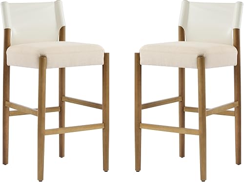 Miniatura 5 de Merax Juego de 2 taburetes de bar de altura de mostrador, taburetes de bar modernos de madera maciza con respaldo y cojín tapizado, sillas de bar