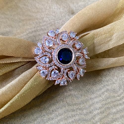 Image of I Jewels Rose Gold Plated Valentines Special Stylish Fashionable Design Floral CZ American Diamond Adjustable Finger Rings For Women & Girls (FL241)