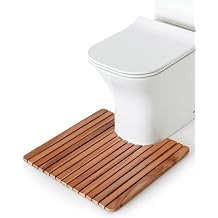 StrongTek Teak Toilet Mat, U-Shaped, 20 x 20 in, Quick-Dry, Non-Slip Feet | Fits Most Standard Toilet Bases, Keeps Feet Off Cold, Damp Floors, Rolls Up for Storage, Solid Teak, Easy-Clean Slats