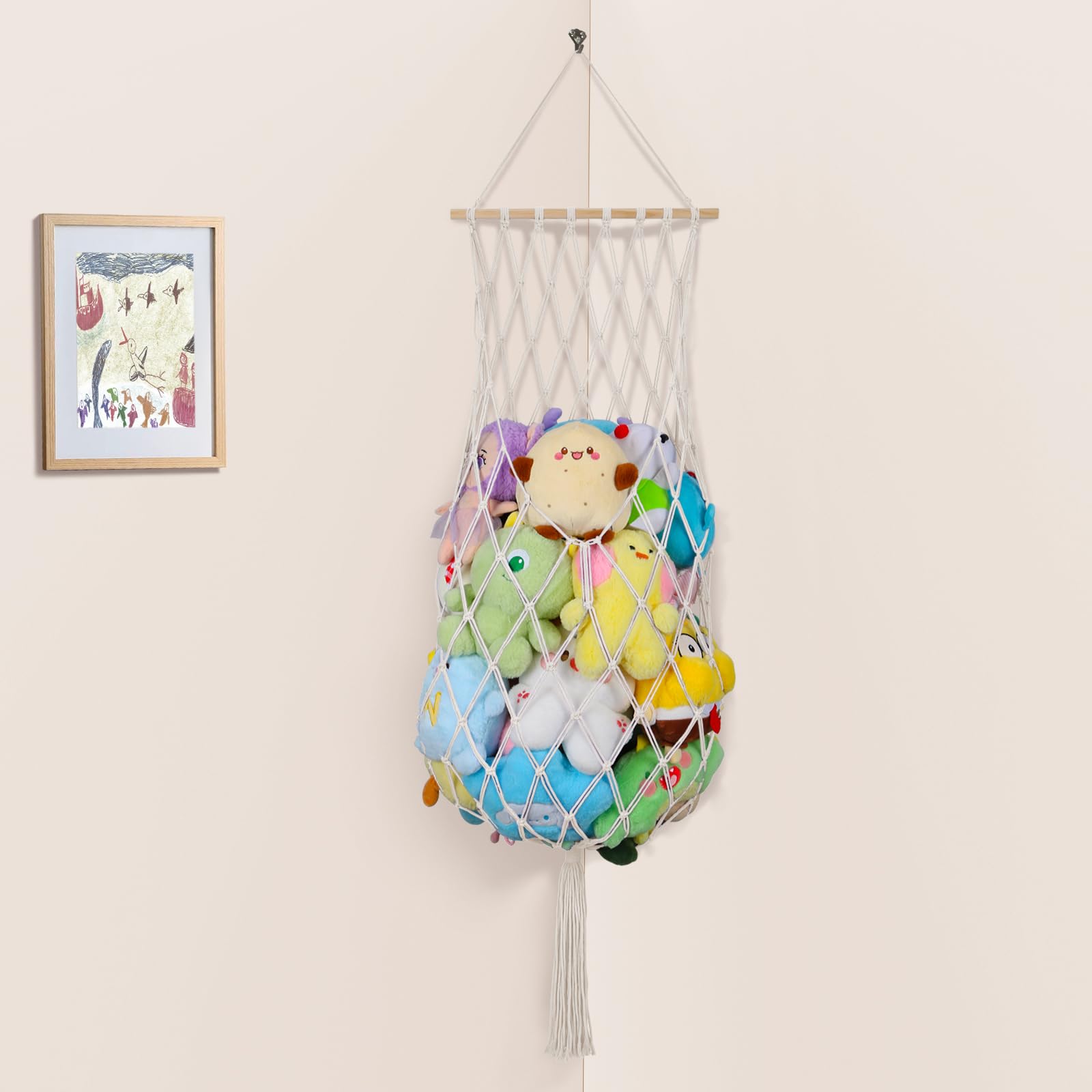 Stuffed Animal Storage Net, 68 Inch Jumbo Macrame Vertical Stuffed Animals Hammock Corner, Wall Ceiling Hanging Stuffy Hammock Plushie Holder Display