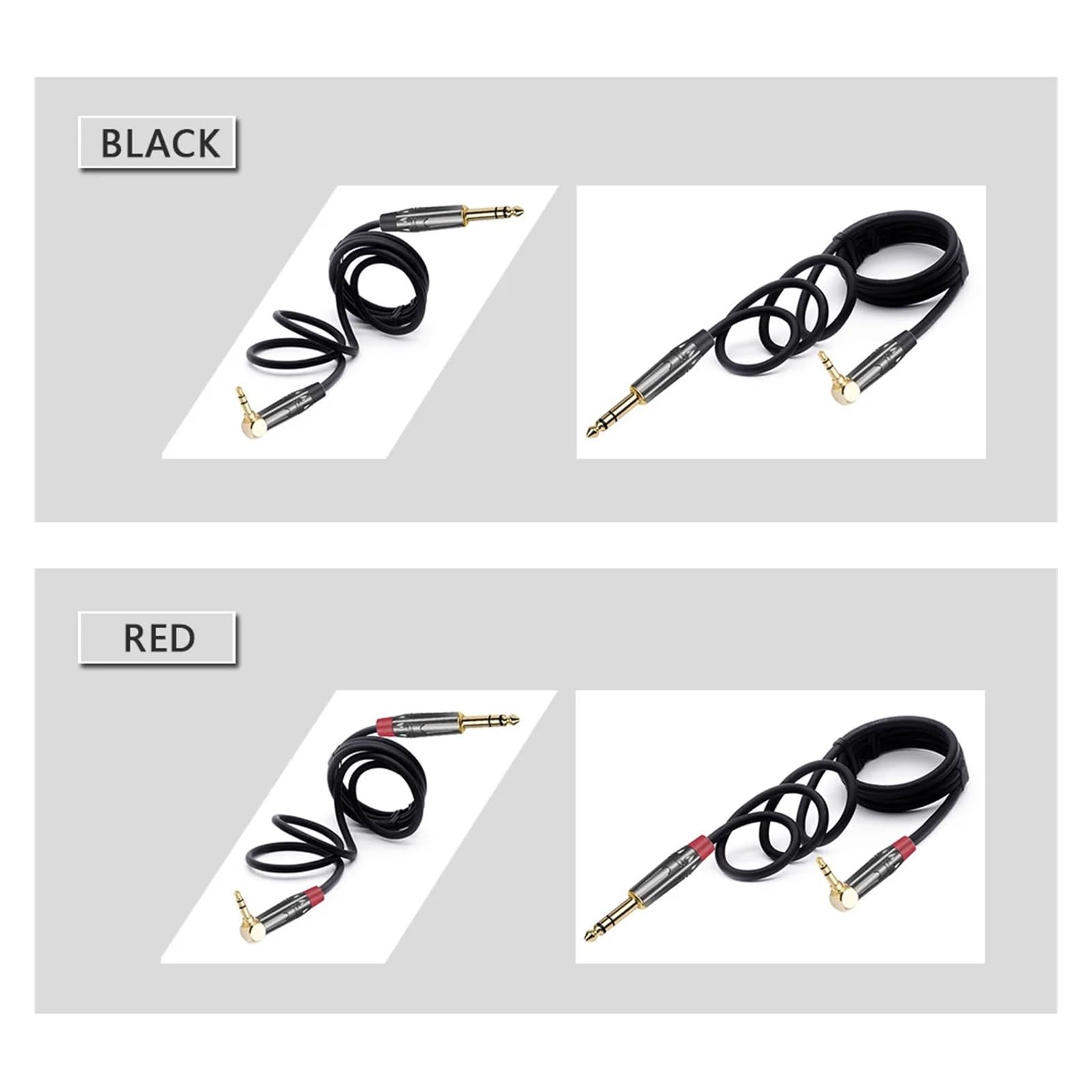 Câble audio 3,5 mm mâle coudé vers 6,35 mm mâle, prise stéréo 3 pôles, à souder, 3 broches, prise casque DIY, noir et rouge(Black Black,8m)