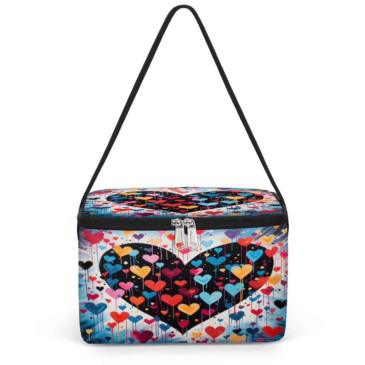 GzLeyigou Pinks Blue Hearts Lunch Bags for Women Men 9 Cans, Hot & Cold Food Delivery Bag Insulated Grocery Bag Insulated Lunch Box Colorful Cooler Bag for Office Work Picnic Beach