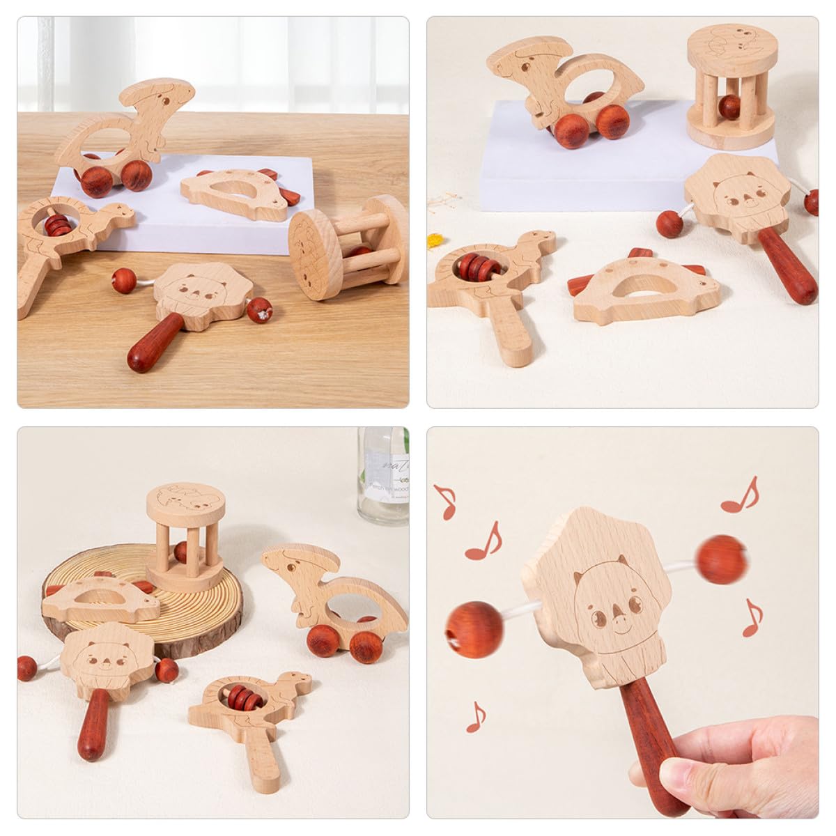 Sonaglio a Mano in Legno 5 Pezzi per Ragazzo Ragazza Beige | Gioco Musicale Leggero, per Party dei Ragazzo Ragazza, Allenamento della Presa