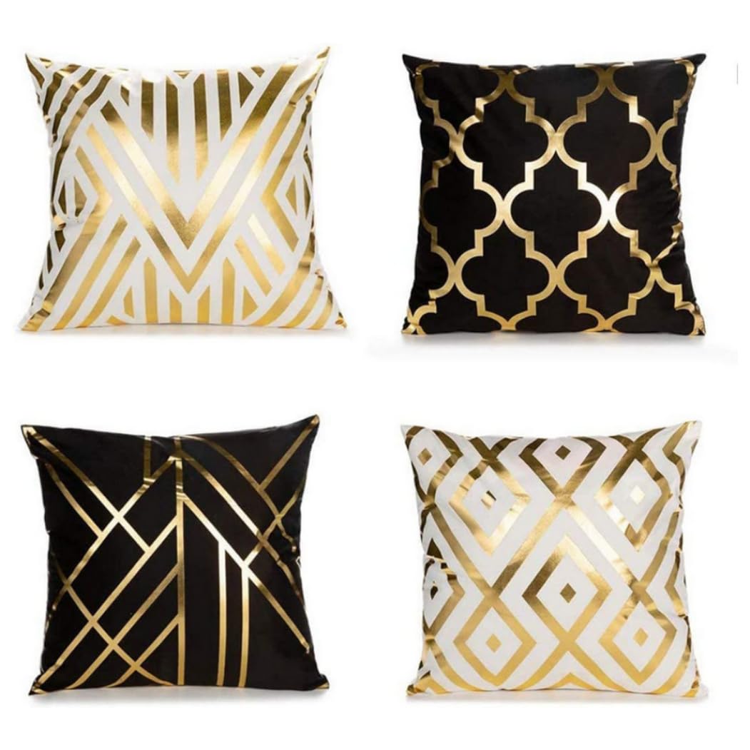 Housses de coussin géométrique doré 45x45 cm - Lot de 4