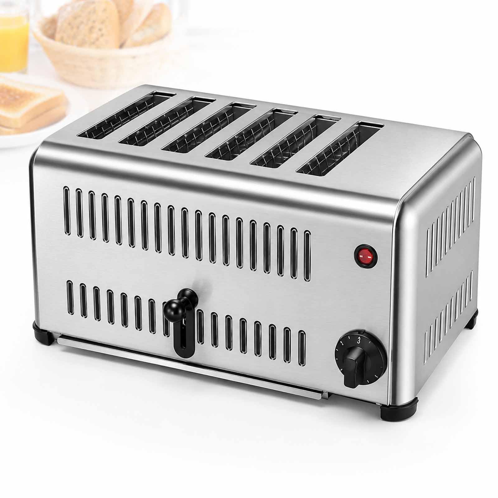 Tostadora De 6 Rebanadas, Máquina De Pan Comercial, Tostadora Comercial con Temporizador 1-5 Min, Acero Inoxidable De Mostrador, Ranuras Anchas para Restaurantes Y Panaderías Slot 2cm