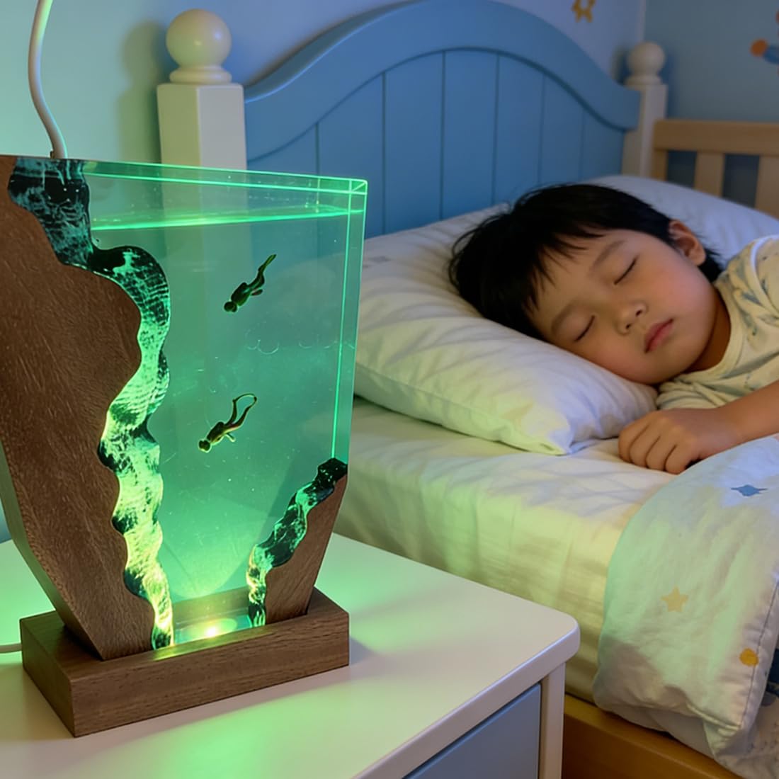 Epoxidharz Lampe Taucher 3D Acryl Lampe Taucher mit Sapelli-Holz Sockel Maritime Taucher Deko Lampe USB LED Nachtlicht aus Harz & Edlem Holz Geschenk für Tauchbegeisterte ，S