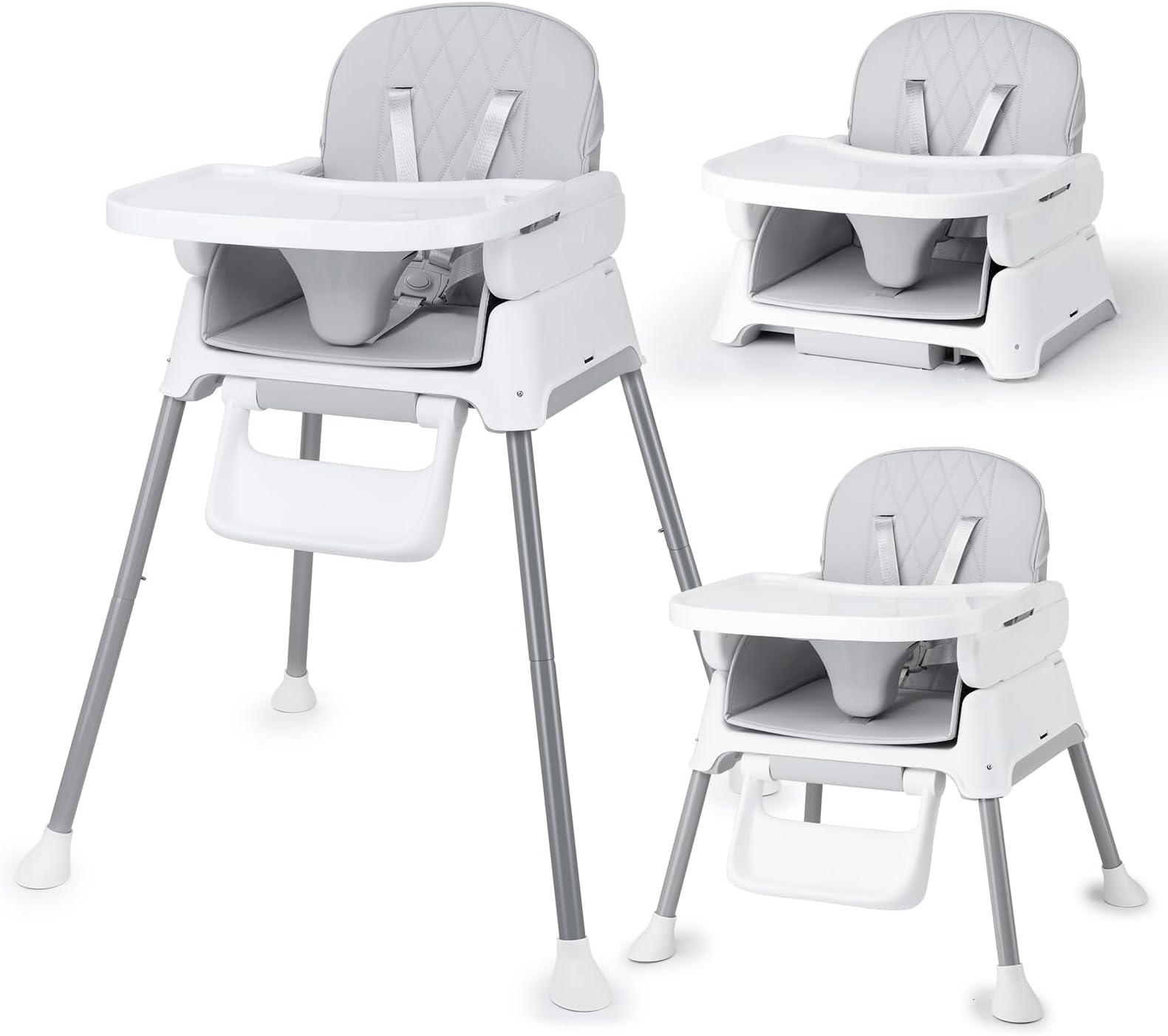 Bellababy High Chair, Adjustable Convertible 3 in 1 Baby Highchair, Booster seat, Toddler Chair Compact/Light Weight/Portable/Easy to Clean (Grey)