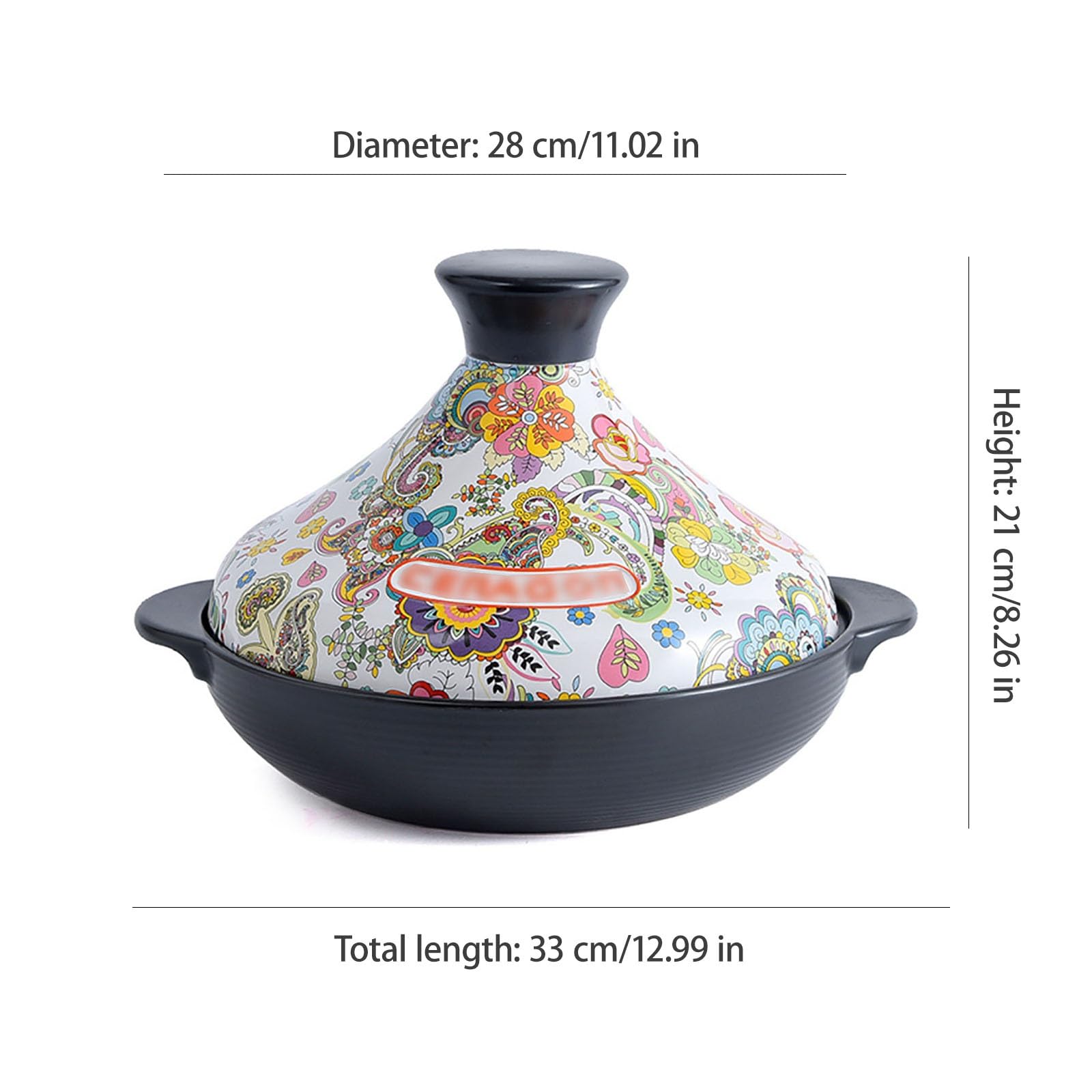 Bedruckter Tajine Topf Langlebiger Keramik- Tagine Marokko Mit Konischem Deckel, Auflaufform Zum Köcheln Von Eintöpfen, Currys, Kochen