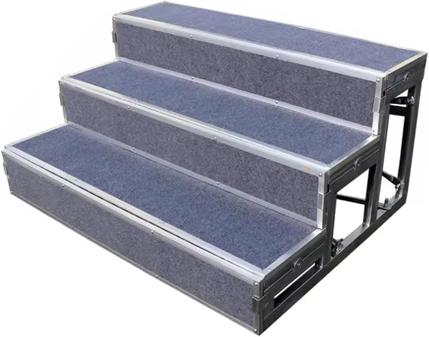 3-Tier Choir Risers with Gray Carpet - Lightweight, Folding Design for Concert Halls & Theatres - Ideal for Indoor/Outdoor Events, Tiered Stage Steps
