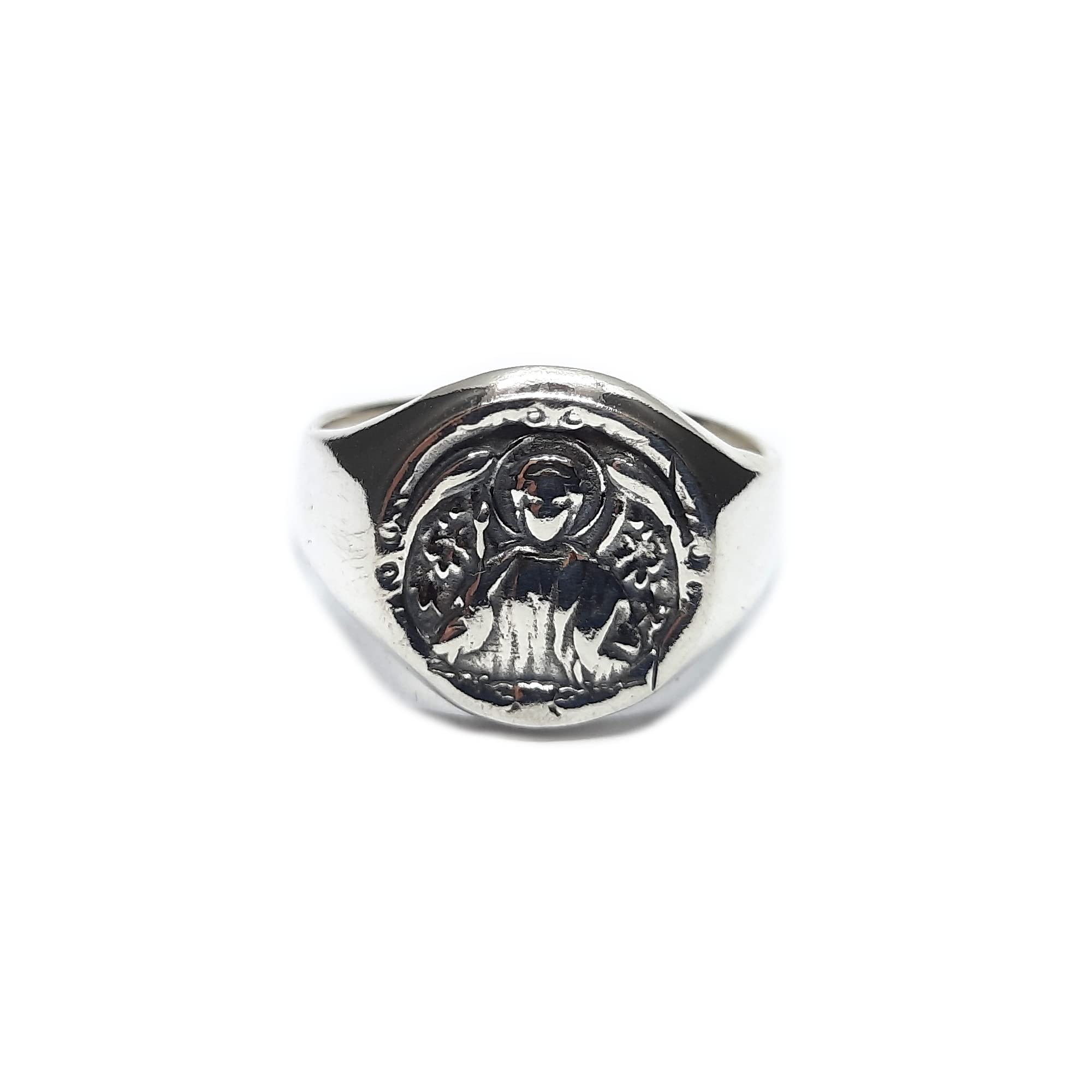 Anello da uomo in argento sterling Arcangelo Michele massiccio con marchio di garanzia 925