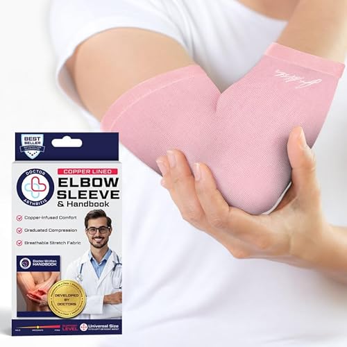 Dr. Arthritis Doctor Developed Ladies Pink Elbow Compression Sleeve for Women and Handbook- relief from Tennis/Golfers Elbow & Other Elbow Conditions - Excellent Customer Support (Large)