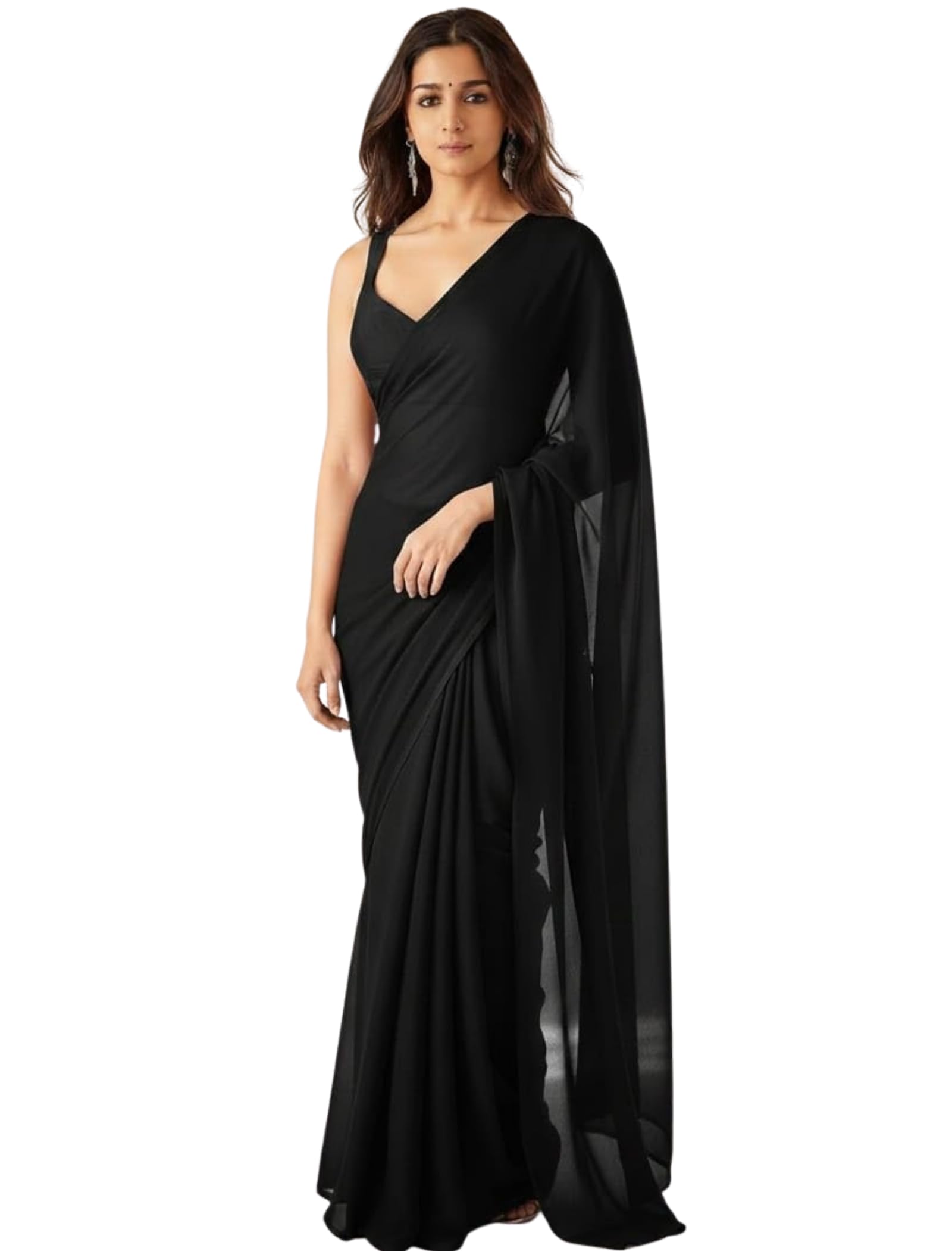 js clothing mart Women's Plain Pure Georgette Saree With Unstitched Blouse Piece (Rocky Aur Rani Ki Prem Kahani Alia Bhatt Saree)-picture-49