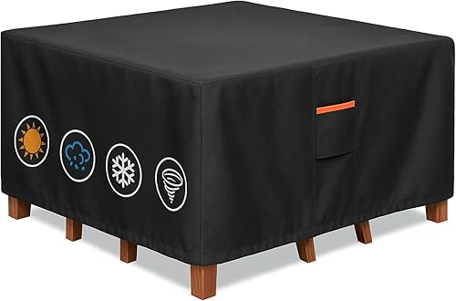 Miniatura 15 de Funda impermeable para muebles al aire libre, 62 pulgadas de ancho x 62 pulgadas de largo x 28 pulgadas de alto, juego de mesa cuadrada 600D Negro