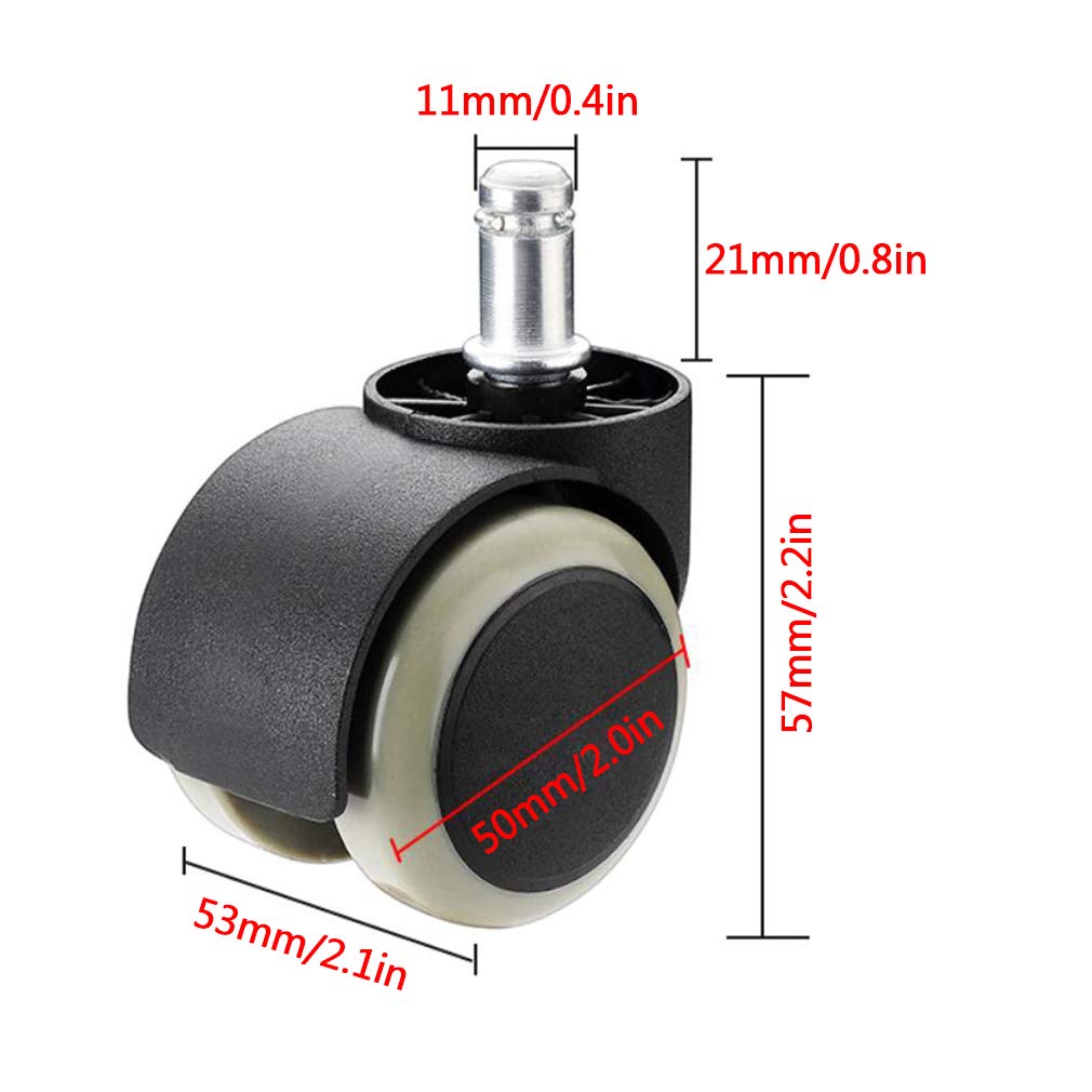 Möbelrollen, Caster Wheels,Wheels 5pcs Office Chair Caster 2" PVC Furniture Wheels,Replacement Computer Desk Castor,Smooth Rolling,Protect Hardwood Floors,Double Wheel,Capacity 125KG (Plunger M11,Whit